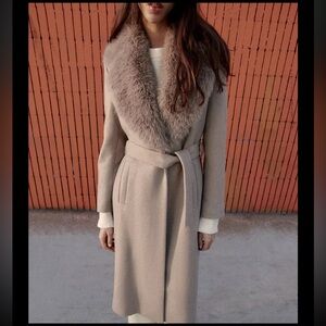 Zara wool Coat with faux fur lapel, light mink, 2026